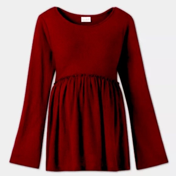 ISABEL Maternity burgundy long sleeve babydoll top - Picture 1 of 7